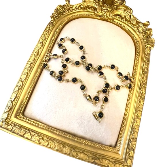 VINTAGE Trifari Bevel Black and Gold Tone Long 18” Necklace Classic Professional - Picture 4 of 11